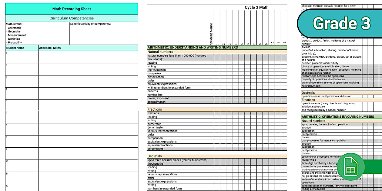 Guided Math Editable Recording Sheets Quebec Cycle 3