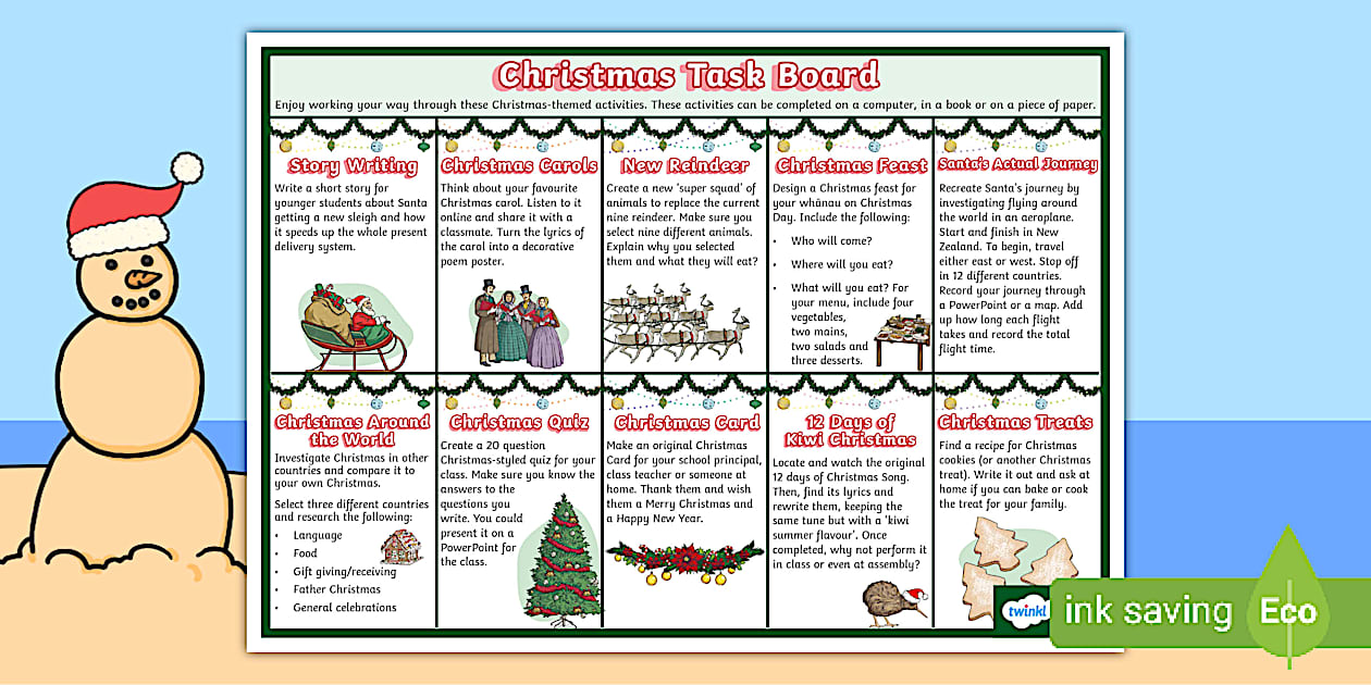 Christmas Task Board: Ten Different Tasks for Kids