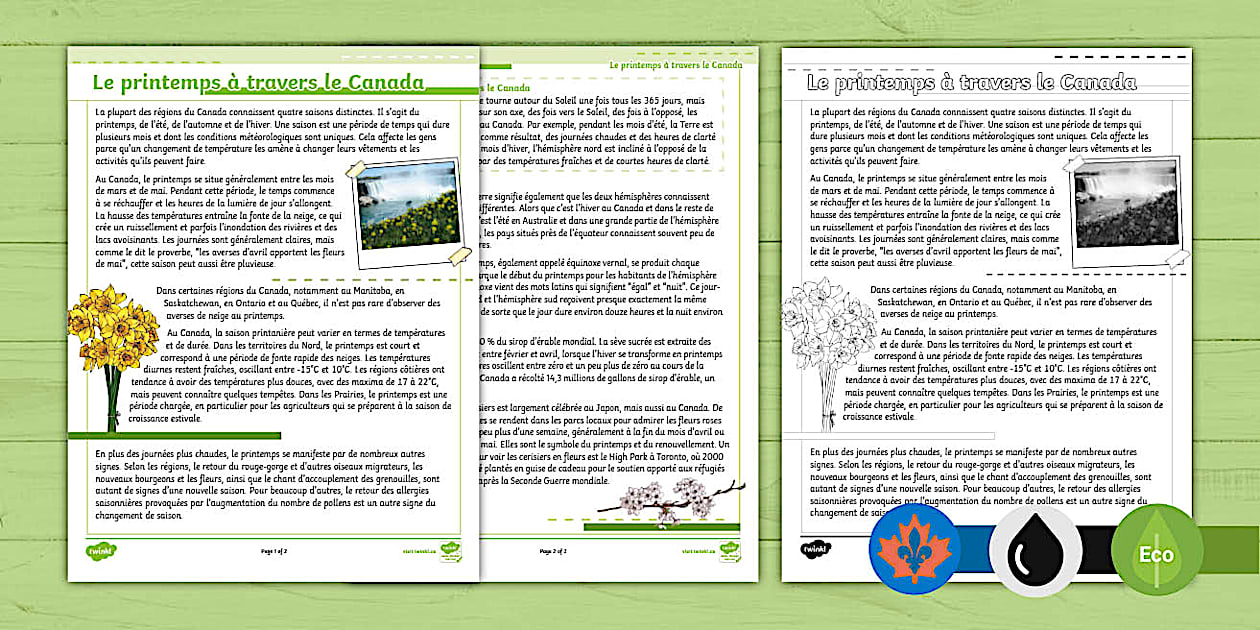 The Season of Spring Across Canada Fact File French