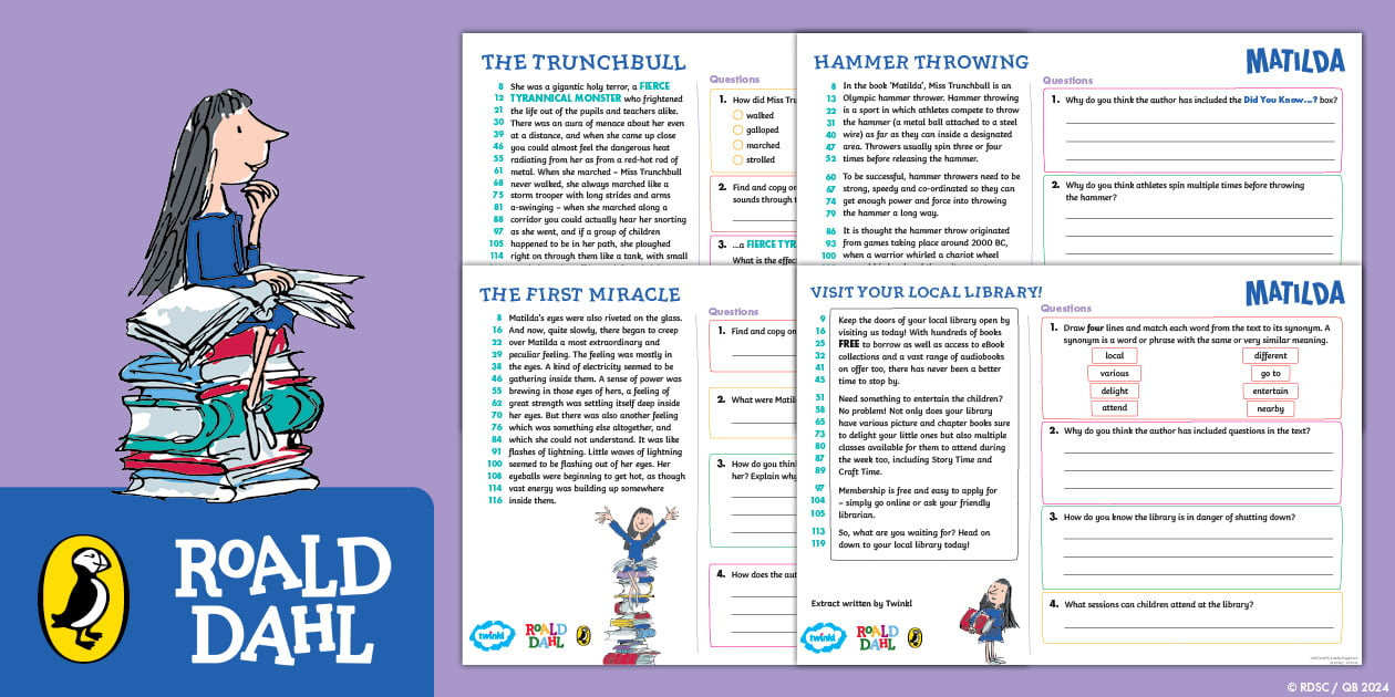 FREE! - Matilda: 60-Second Reads Activity Pack [Ages 7-9]