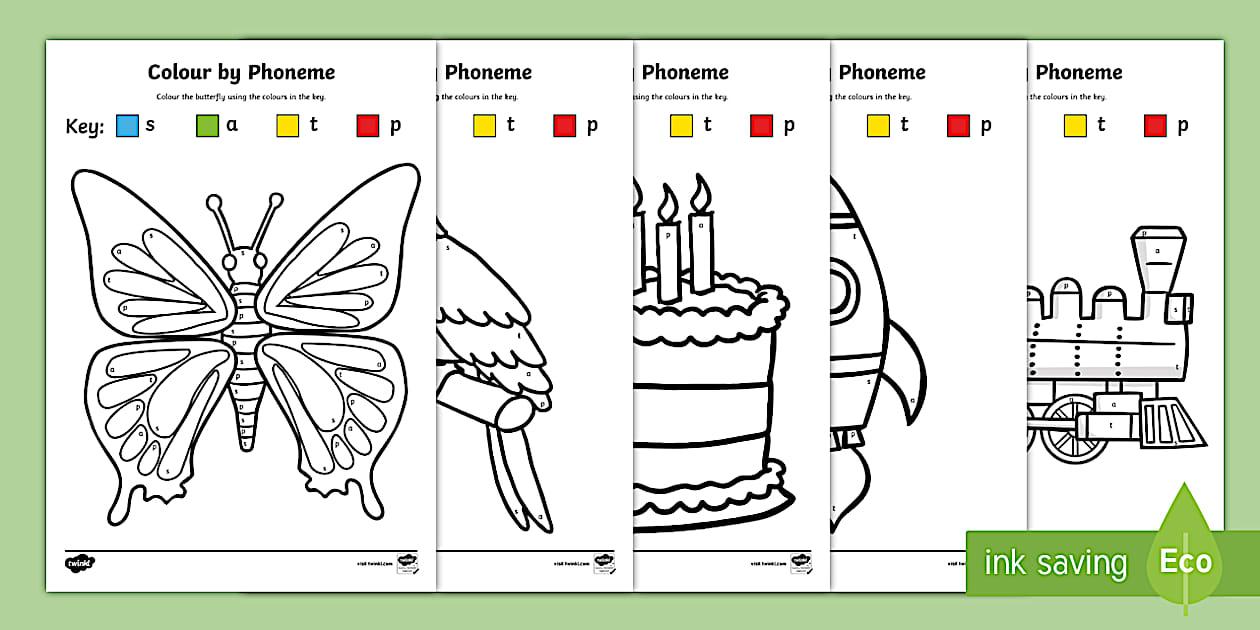 Editable Colour by Phoneme Phase 2 s a t p Activity - Twinkl