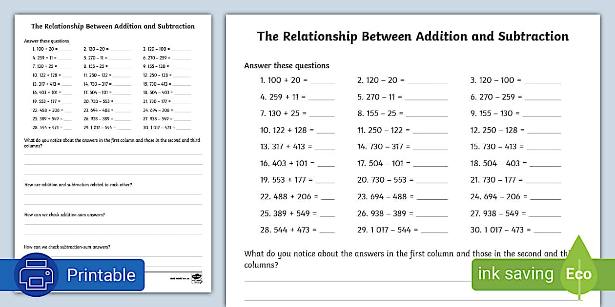 Relationship Between Addition And Subtraction