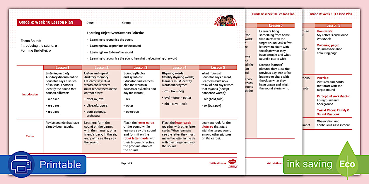 Gr R Phonics O Lesson Plan Week 10