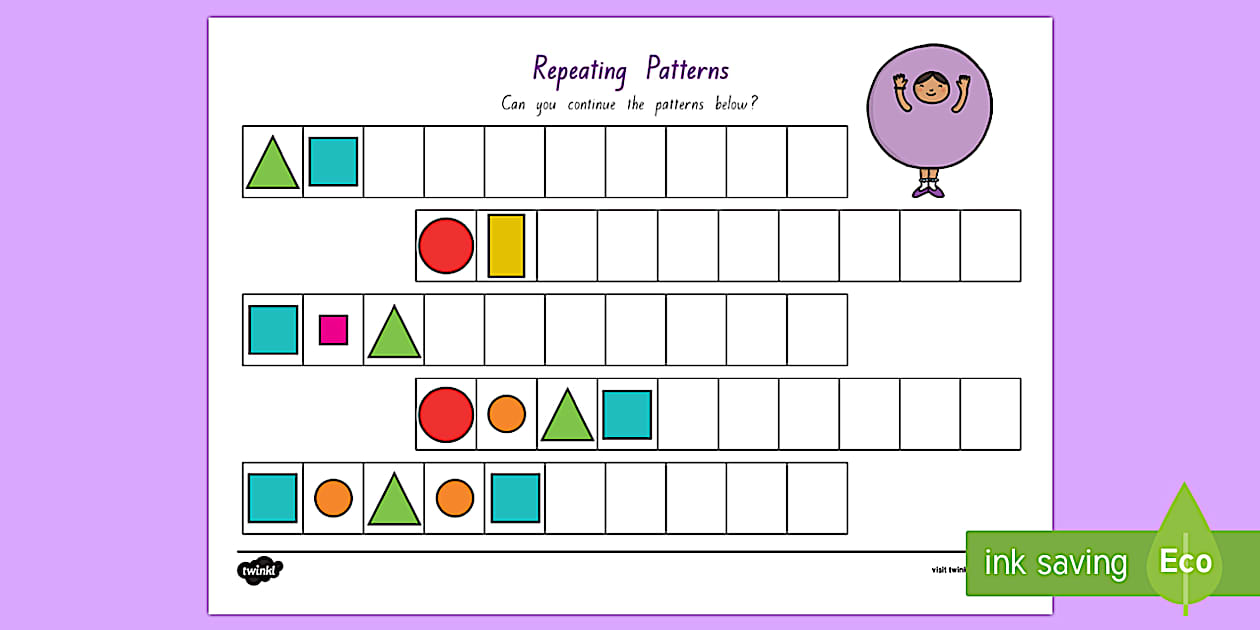 Repeating Pattern (Shapes and Colours) Worksheet / Worksheet