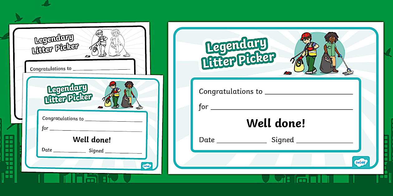 Legendary Litter Picker Certificate - Twinkl