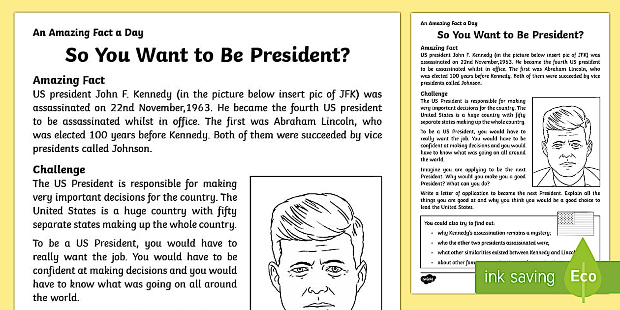So You Want to Be President? Worksheet / Worksheet Twinkl