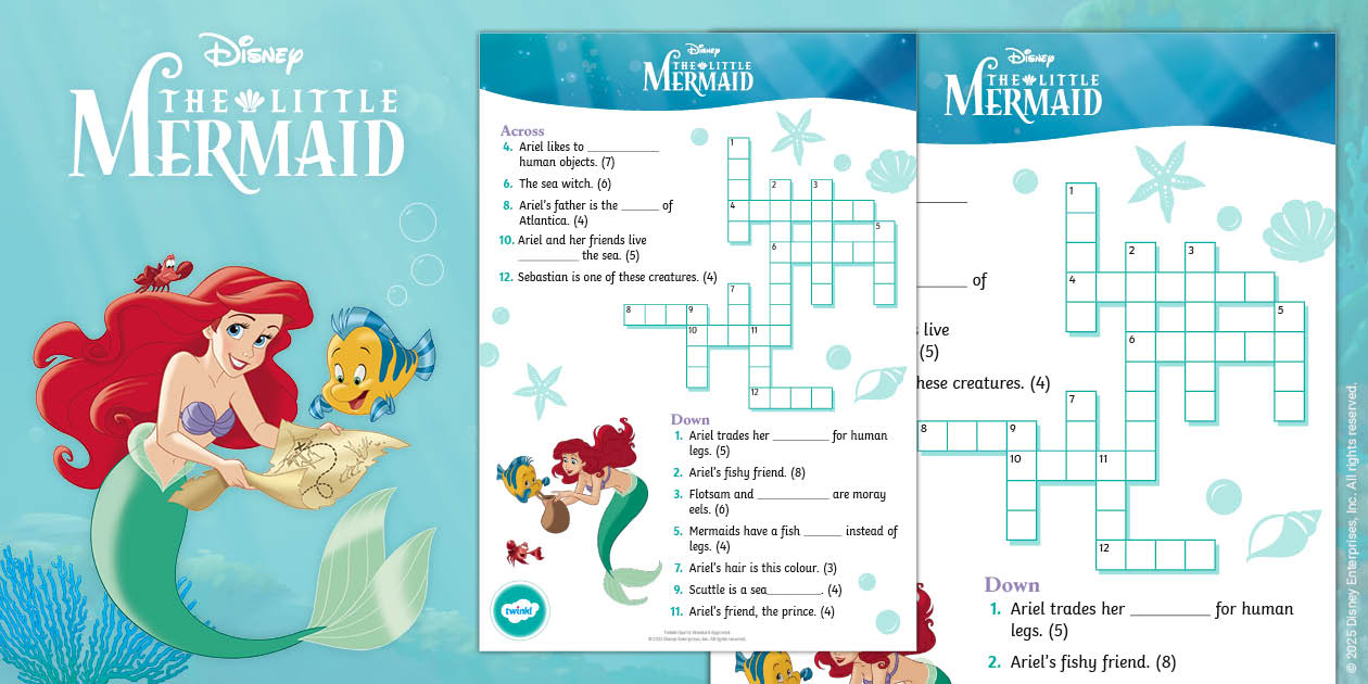 The Little Mermaid: Crossword Ages 5 7 (teacher made)