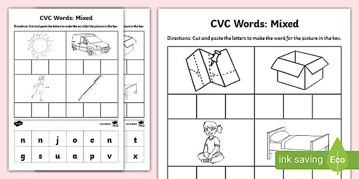 Editable CVC Words Cut And Paste Worksheets Mixed Twinkl