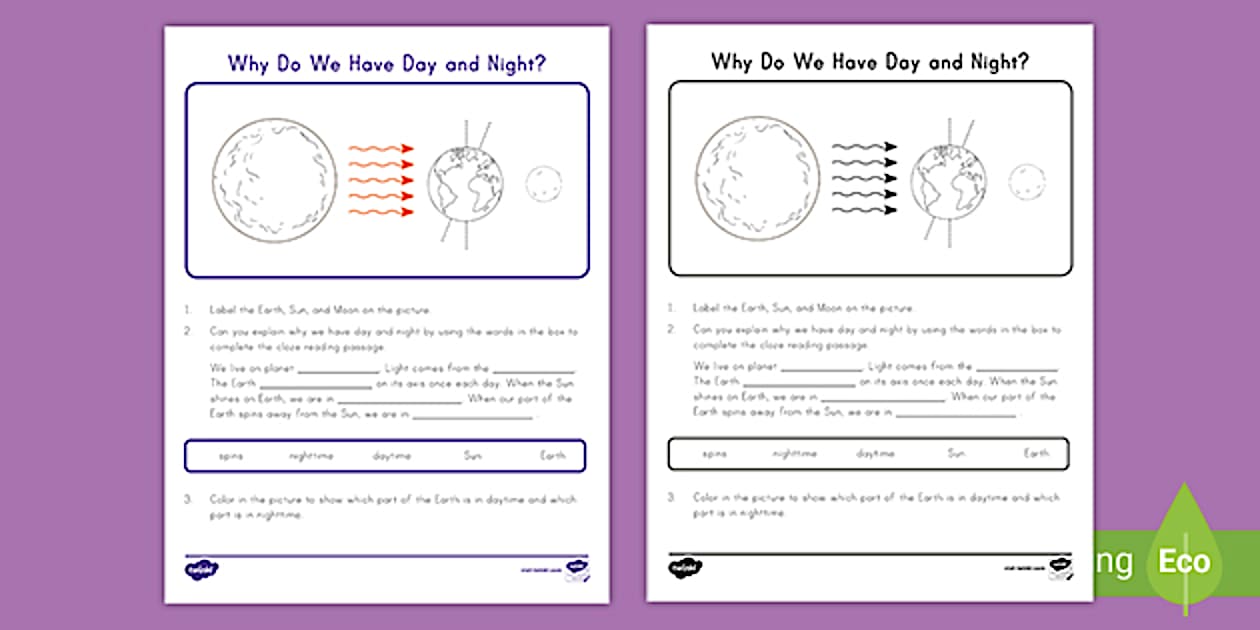Why do we have day and night cloze reading worksheet for k 2nd grade