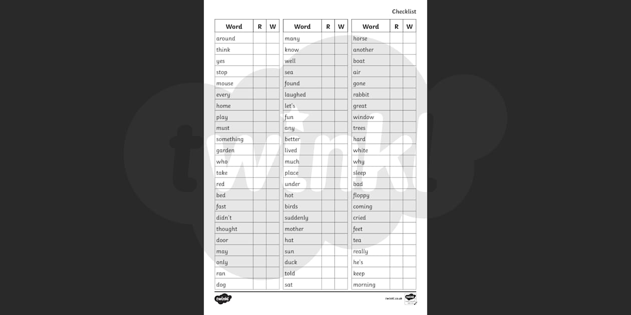 Next 200 Words Assessment Checklist | Vocabulary