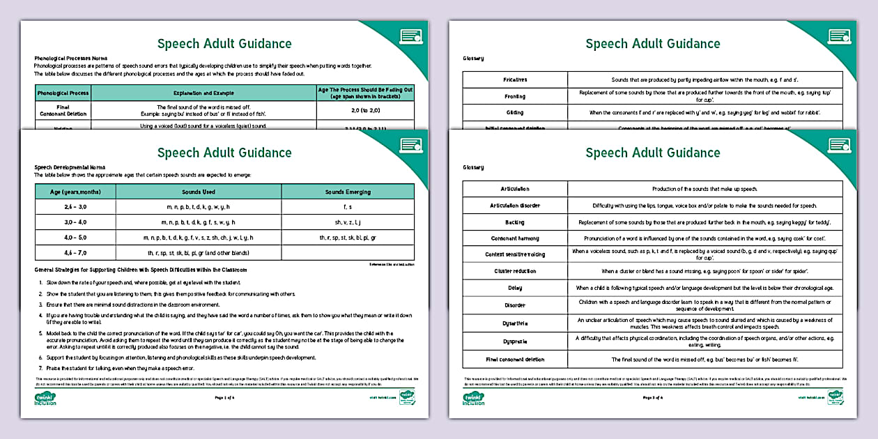 Speech Adult Guidance (teacher made) - Twinkl