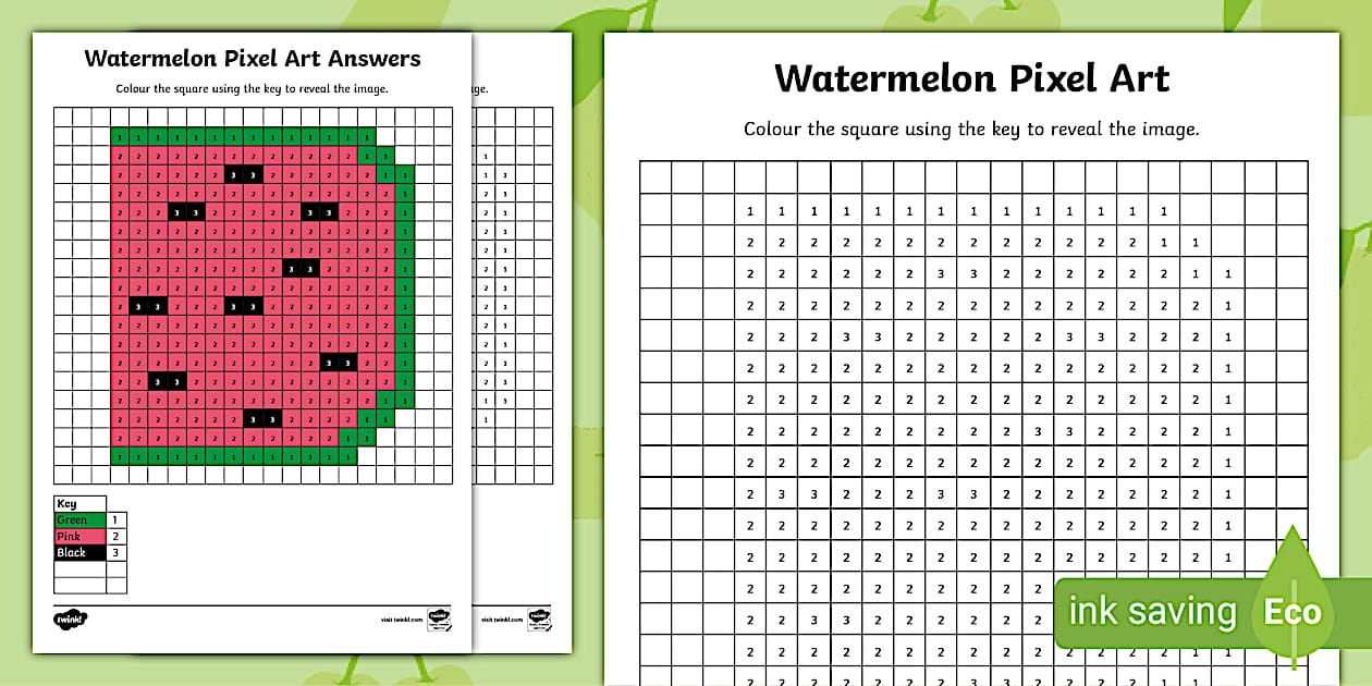 Watermelon Pixel Art Template | Twinkl | KS1 | Colouring