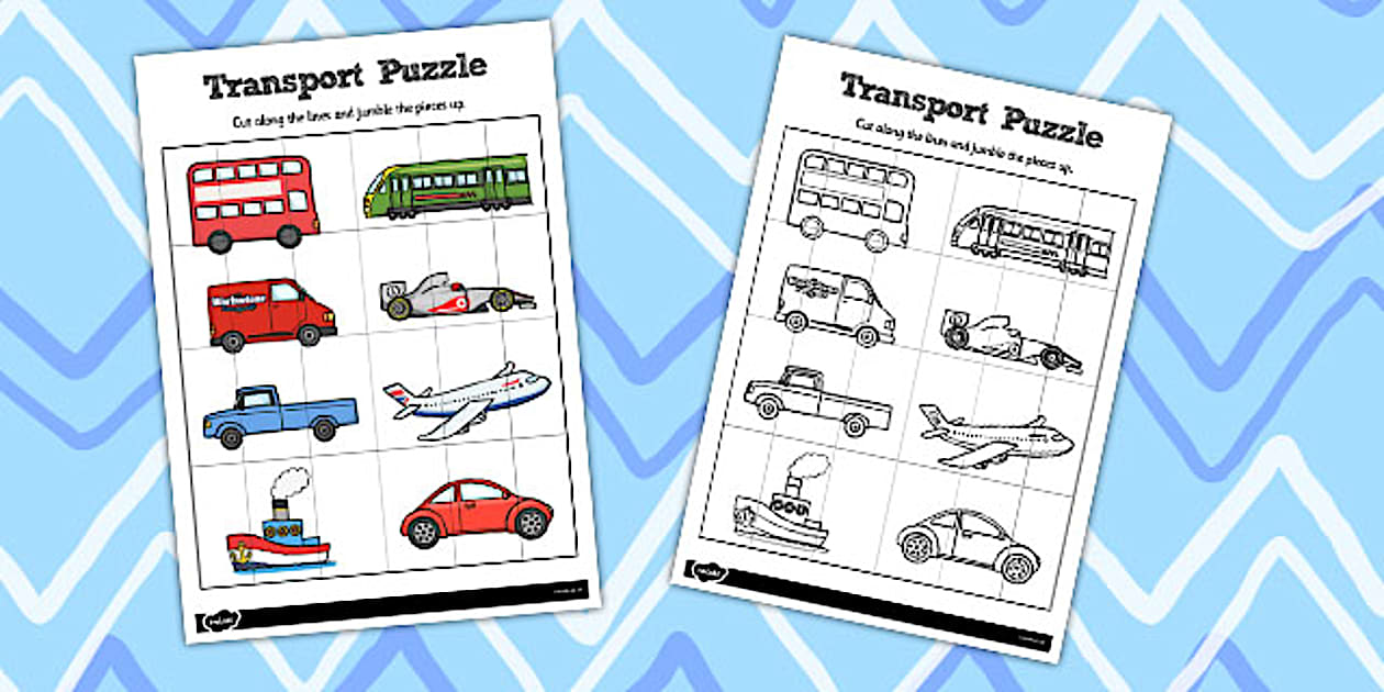 Black and White Simple Transport Puzzle - Twinkl