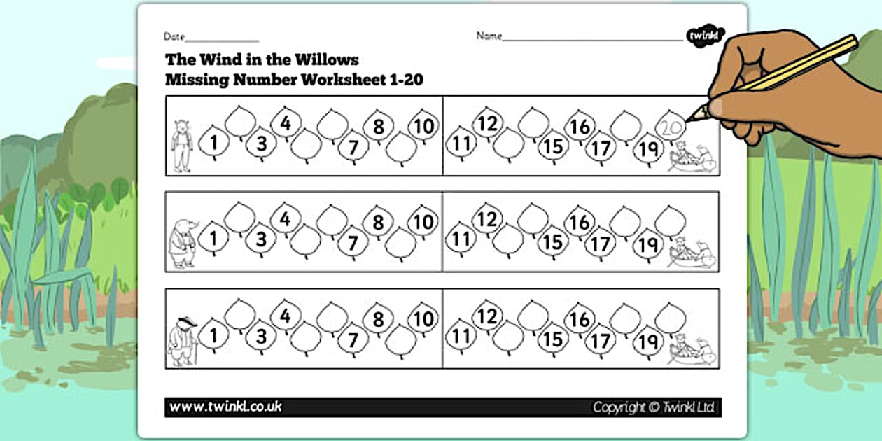 Editable The Wind in the Willows Missing Number Worksheet 1-20