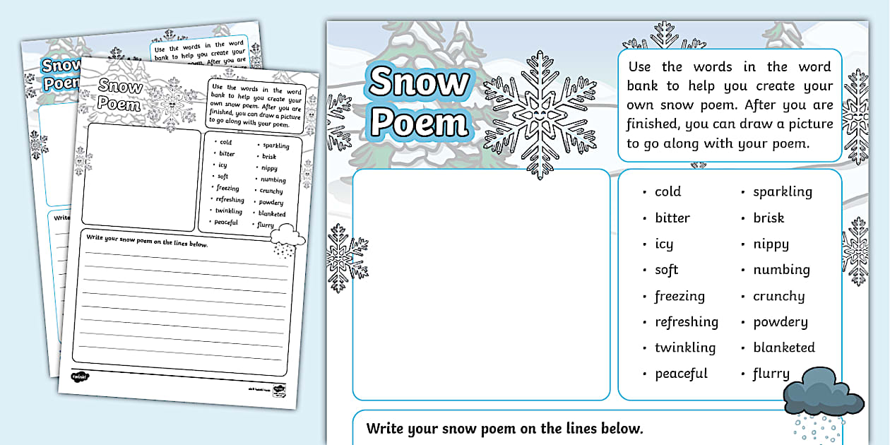 Snow Poem Writing Template (Hecho por educadores) - Twinkl