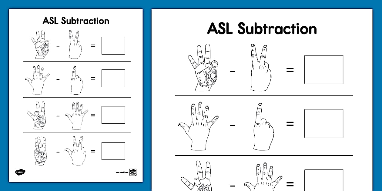 ASL Single-Digit Subtraction Worksheet (teacher made)