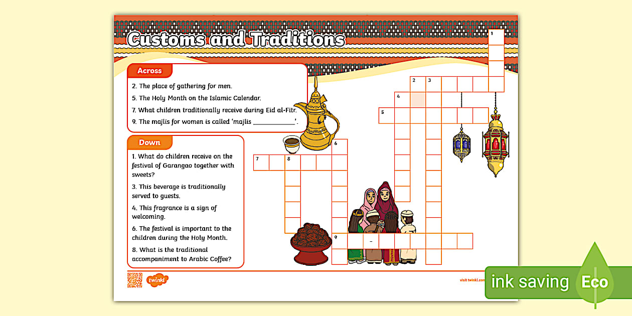Qatari Customs and Traditions Crossword (teacher made)