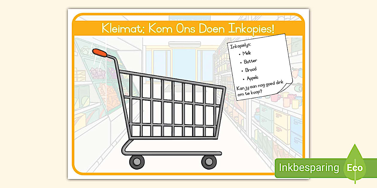 Datahantering Inkopies Beroepe: Kom Ons Doen Inkopies Kleimat (teacher made)
