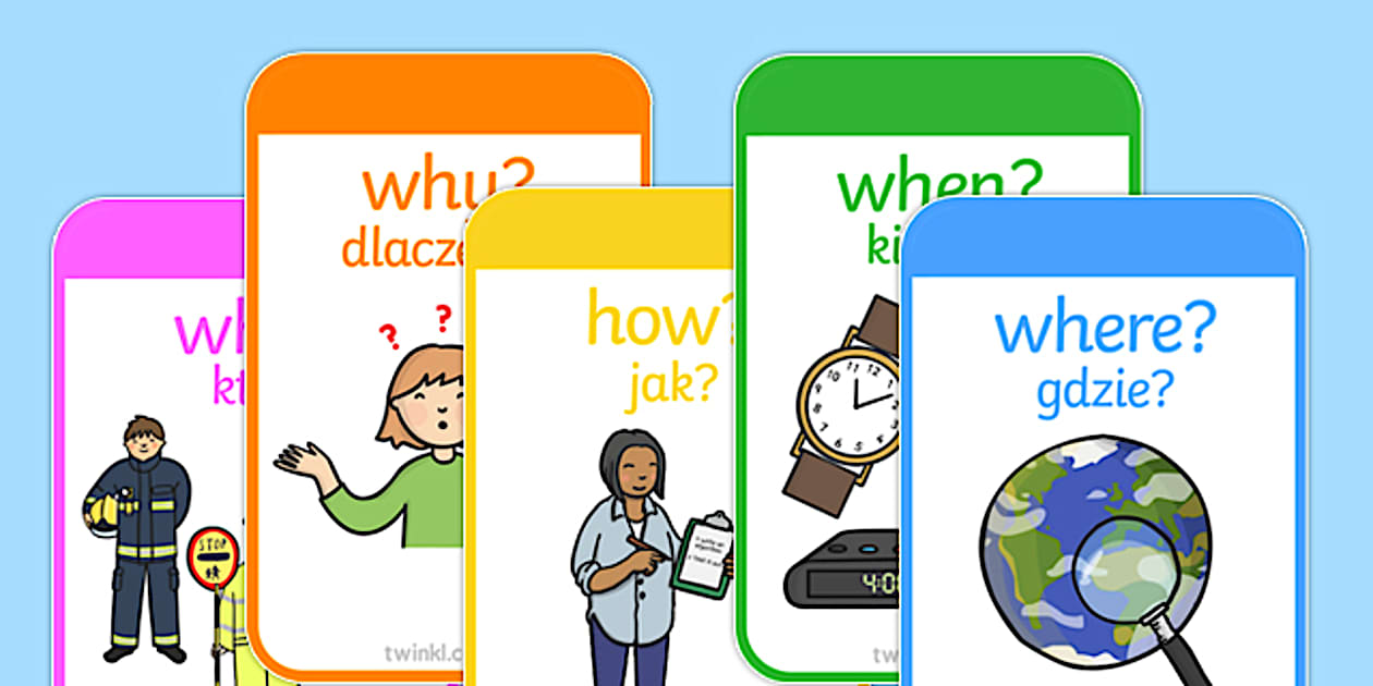 Editable Who, What, Where, When? Cards Polish Translation