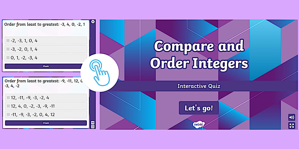 Sixth Grade Compare and Order Integers Interactive Quiz