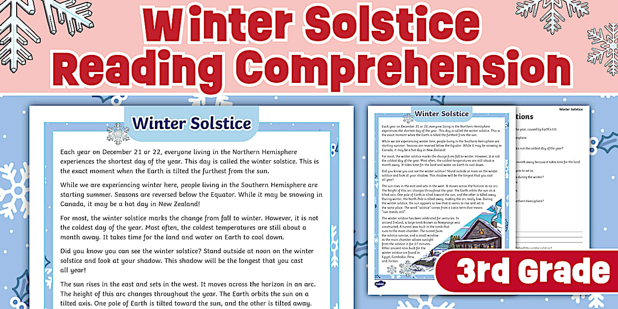 Third Grade Winter Solstice Reading Comprehension Worksheet