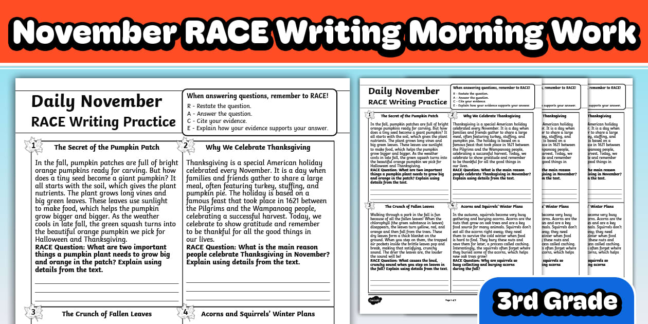 Third Grade November RACE Writing Morning Work