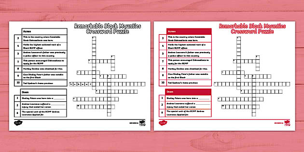 Remarkable Black Mounties Crossword Puzzle (teacher made)