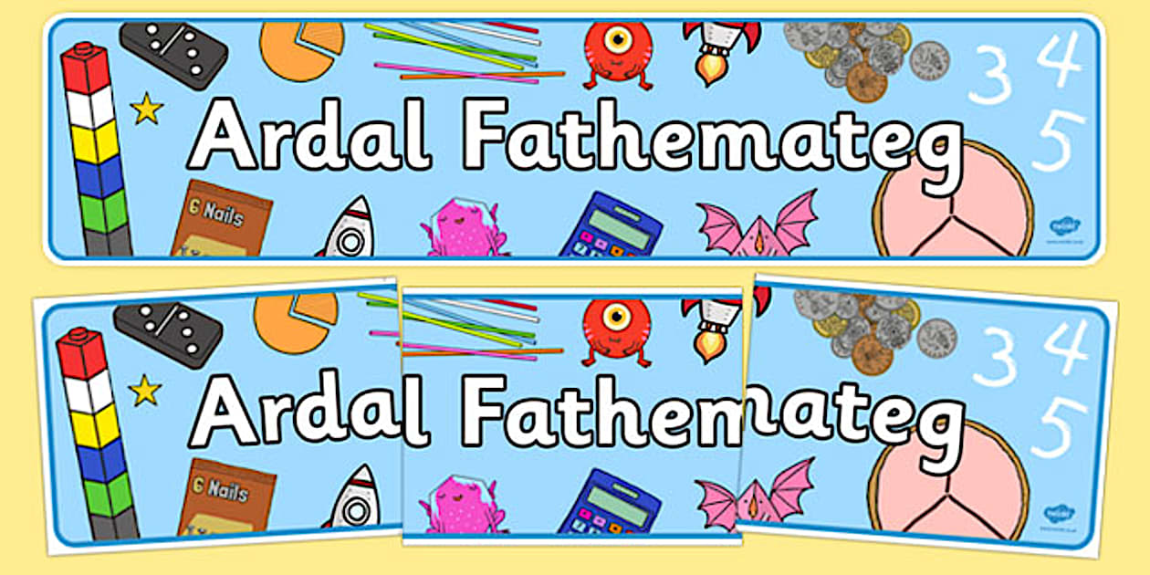 Cursive Mathematics Area Banner Welsh (teacher made)