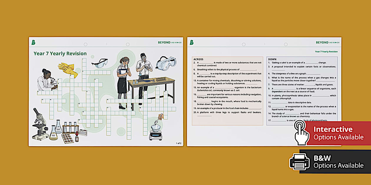 Year 7 Yearly Revision Crossword (Teacher Made) Twinkl