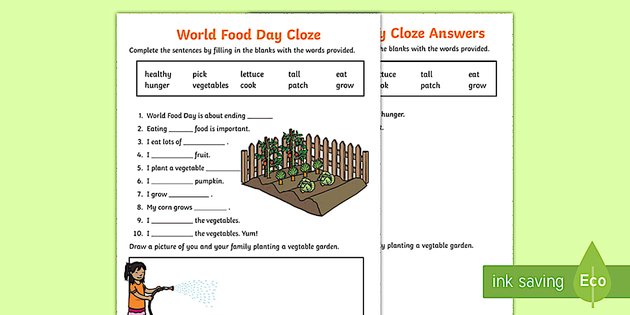 TAS World Food Day Cloze Worksheet (teacher made) - Twinkl