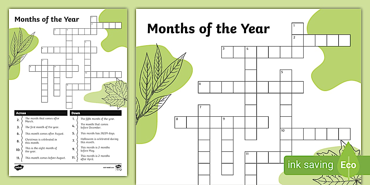 Months of the Year Crossword (teacher made) Twinkl