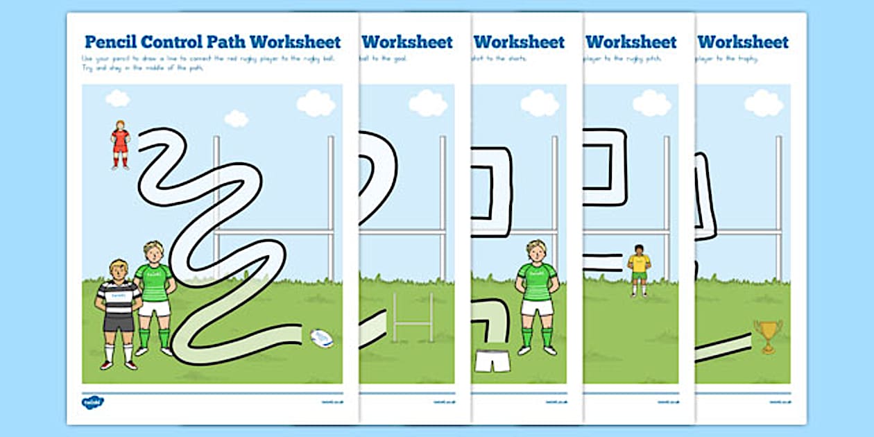 Rugby Pencil Control Path Worksheets