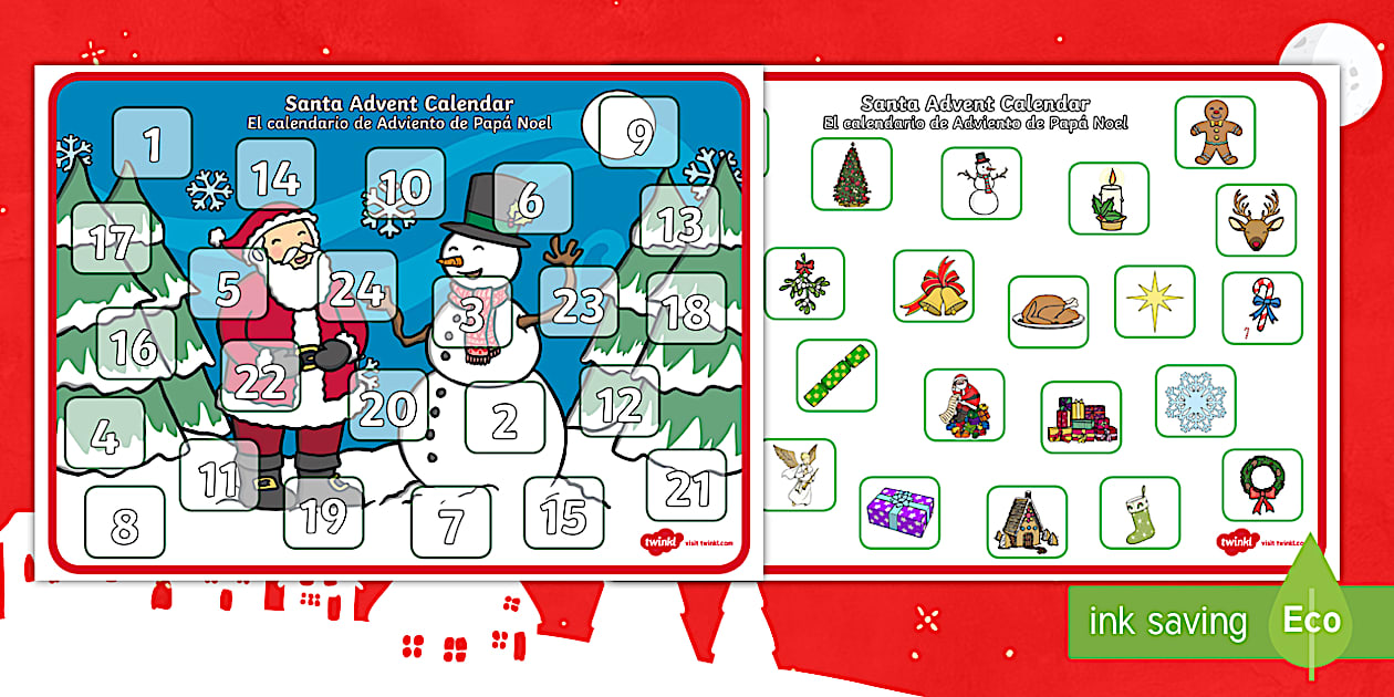 Santa Advent Display Calendar English/Spanish Twinkl