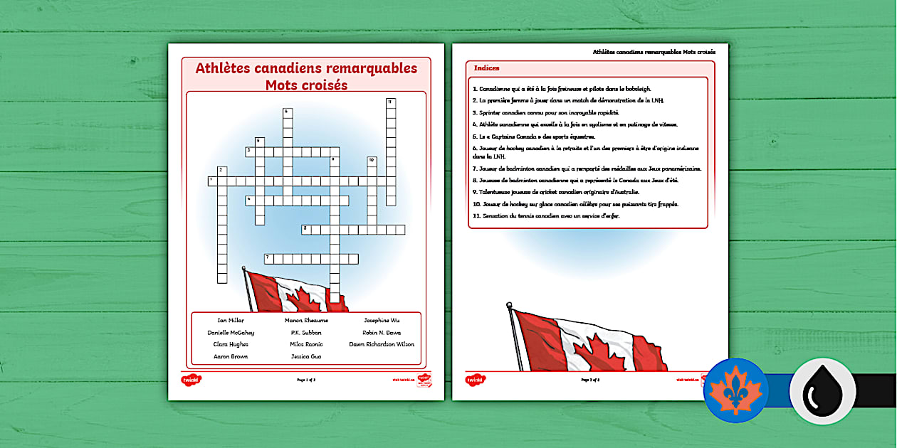 Remarkable Canadian Athletes Crossword Puzzle French