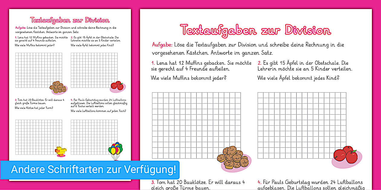 Division - Textaufgaben - Arbeitsblatt - Twinkl