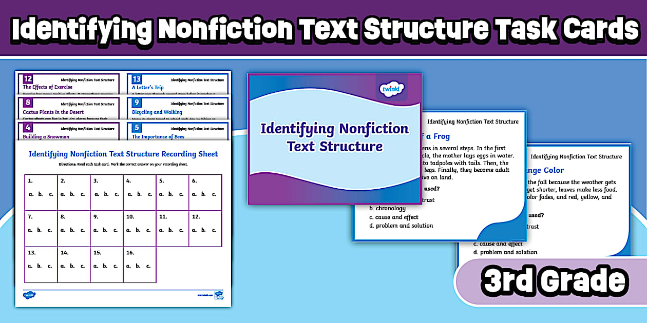 Third Grade Identifying Nonfiction Text Structure Task Cards