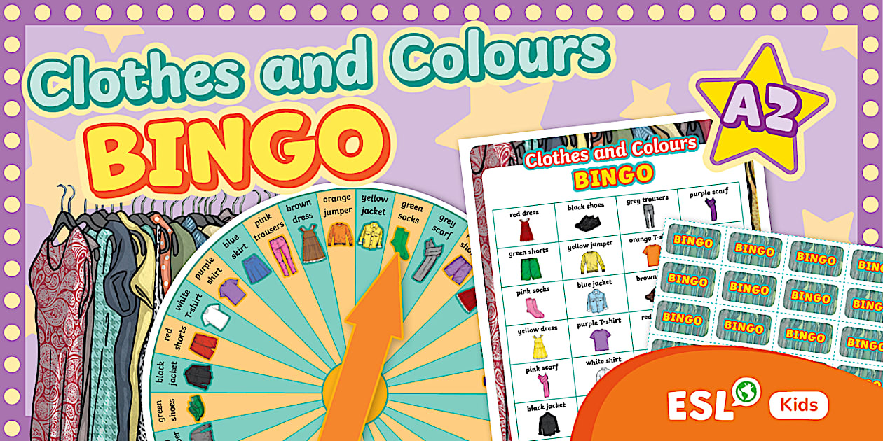 ESL Clothes and Colours Bingo Spinner Board Game [Kids, A2]