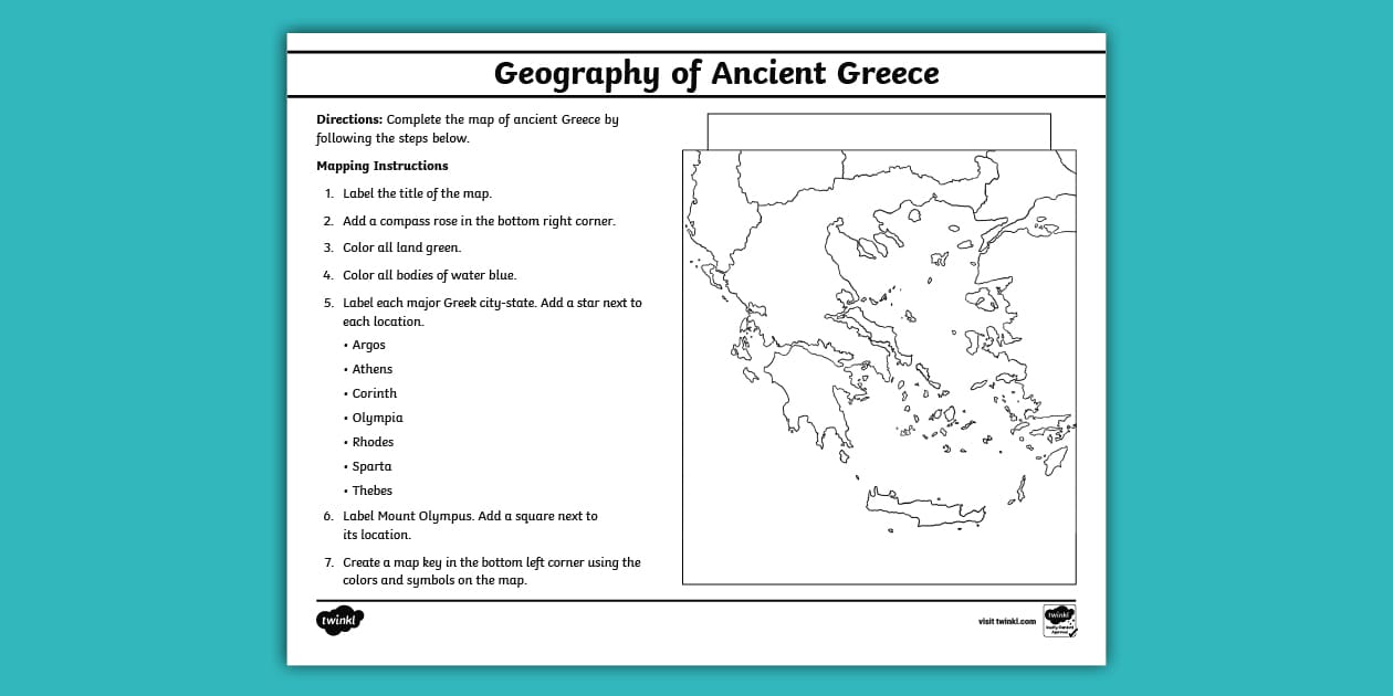 Geography Map of Greece Worksheet for Kids Twinkl USA