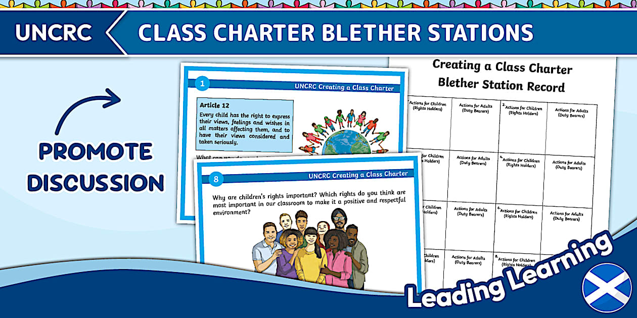 UNCRC Creating a Class Charter Blether Stations - Twinkl