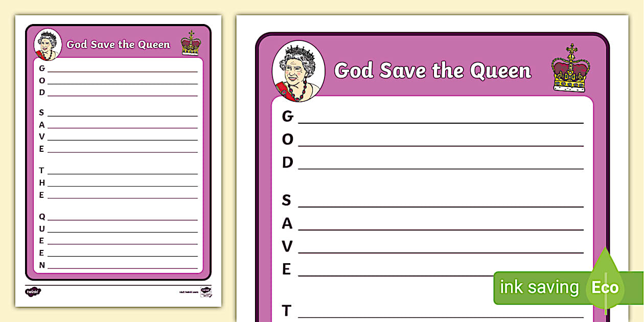 God Save the Queen Lyrics Template - Acrostic Template