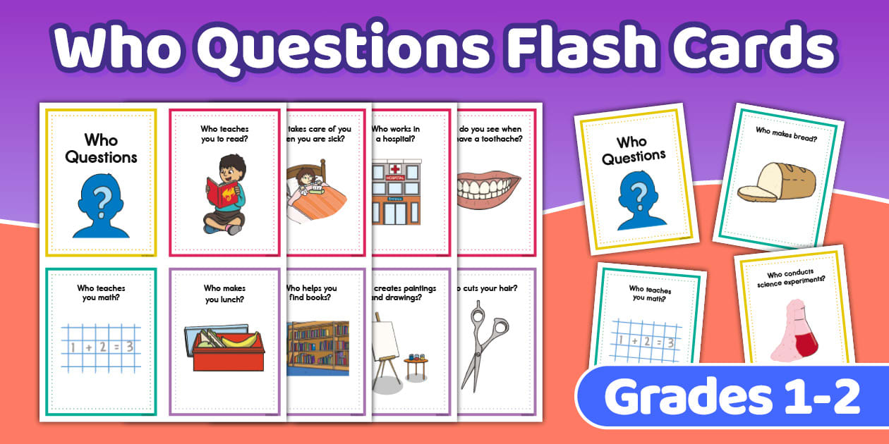 Flash Cards Key Questions Who Question Flash Cards for 1st-2nd Grade