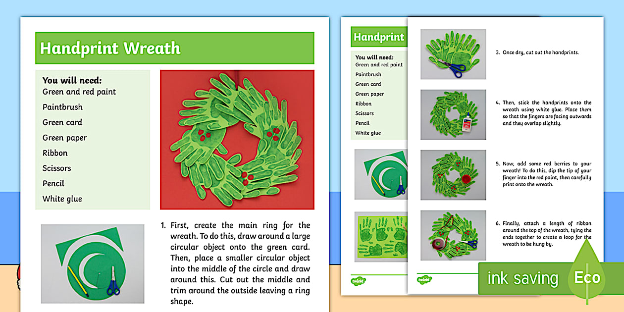 Handprint Wreath Craft Instructions (teacher made) - Twinkl