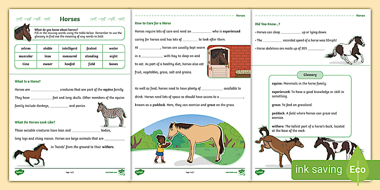 KS1 Horse Cloze Activity