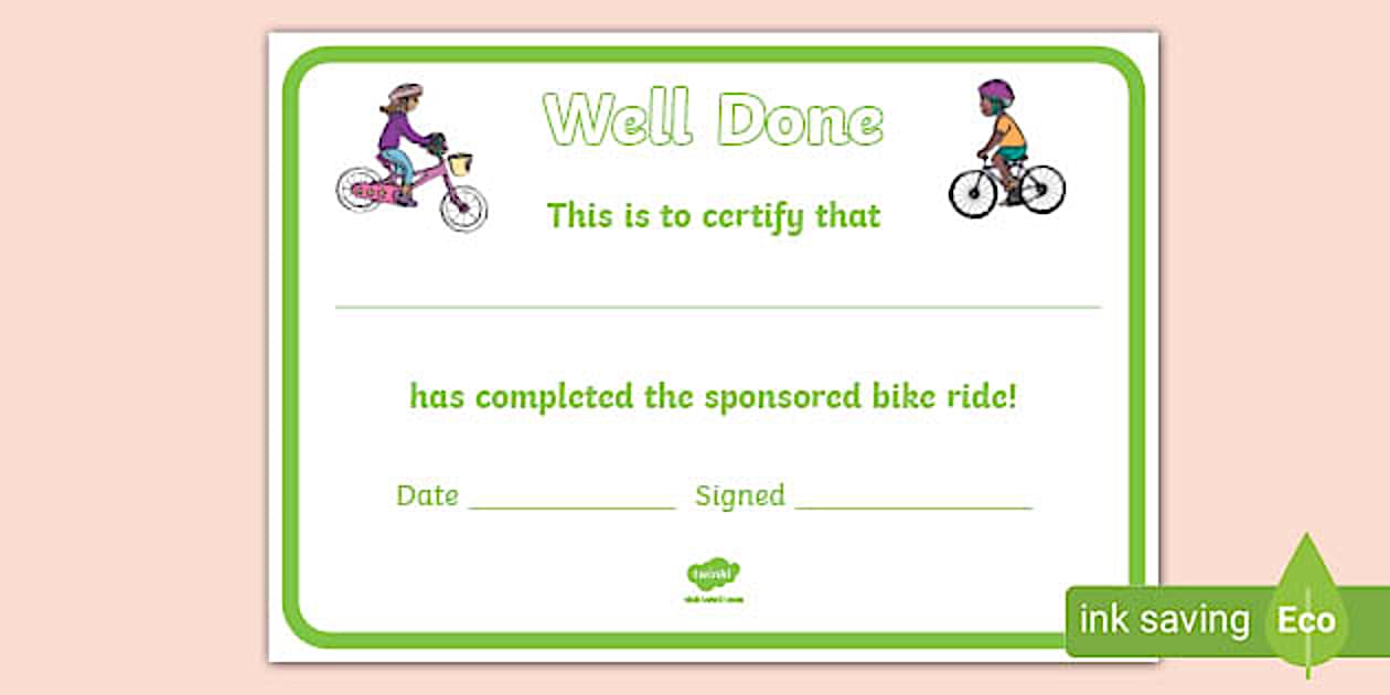 Free Car Ride Certificate Editable Sponsored Bike Ride Certificate (teacher made)