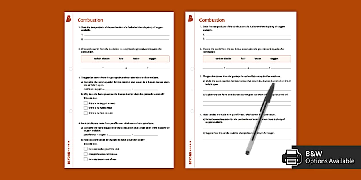 Combustion Worksheet (creat de profesori) Twinkl