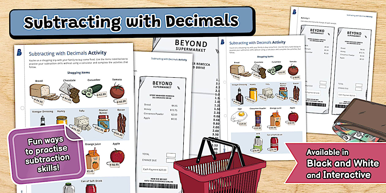Decimals Subtraction Activity (creat de profesori) Twinkl