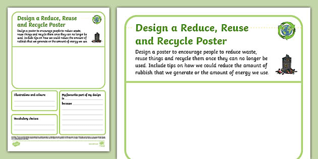 Design a Reduce, Reuse, Recycle Poster Worksheet - Twinkl