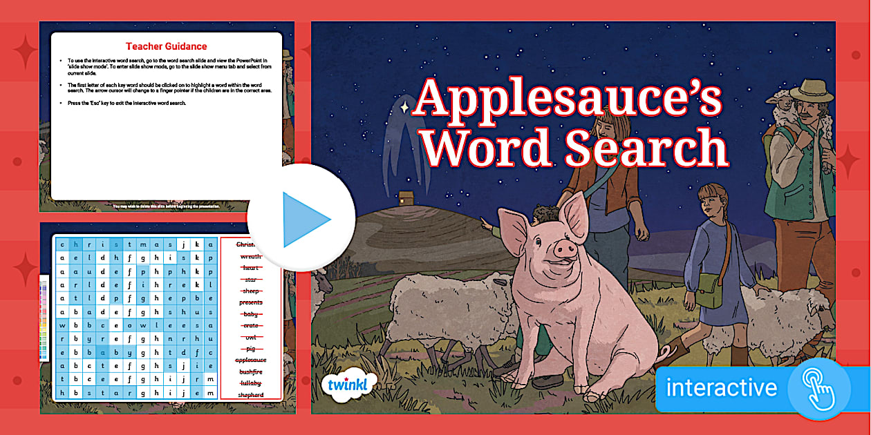 Applesauce and the Christmas Miracle Word Search - Twinkl