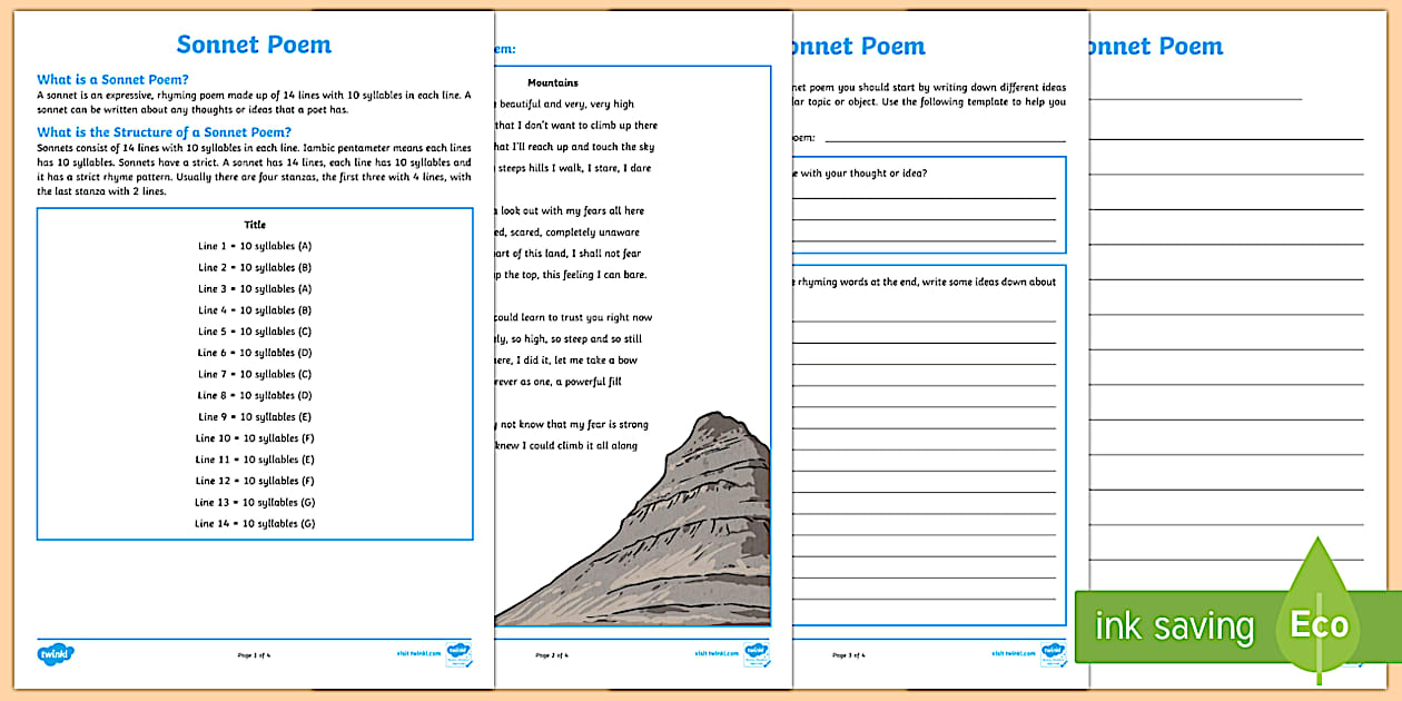 Sonnet Poem Writing Template Australia (teacher made)
