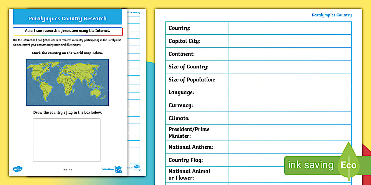 Paralympics Country Fact File Research Activity - Twinkl